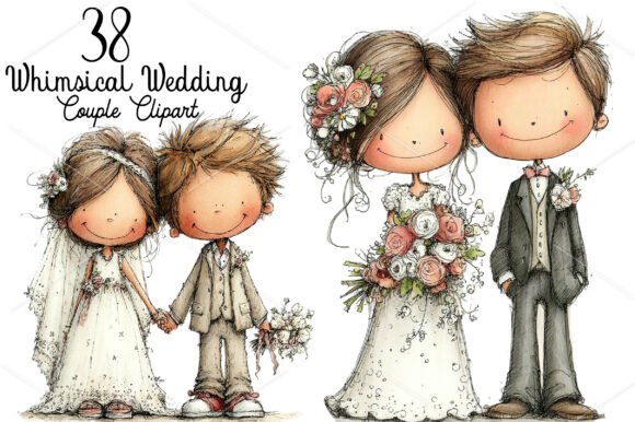 Download Whimsical Wedding Couple Clipart Bundle - Bundle Collection