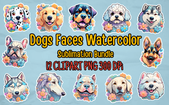 Download Dogs Faces Watercolor Sublimation Bundle - Bundle Collection