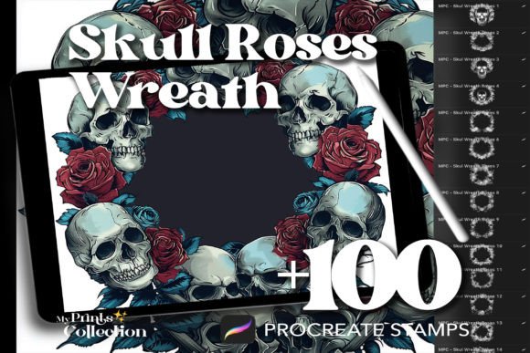 Download 100+ Procreate Skull Roses Wreath Stamps - Procreate skull Collection