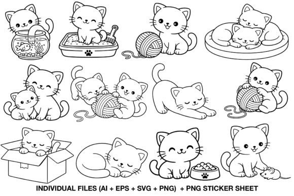 Download Kawaii Cat Digital Stamp Bundle - Bundle Collection